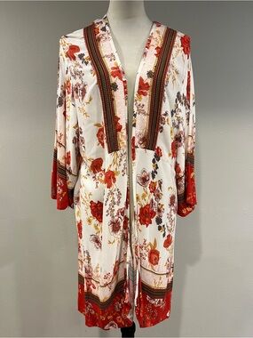 Knox Rose Floral Open-Front short sleeves kimono top size XL